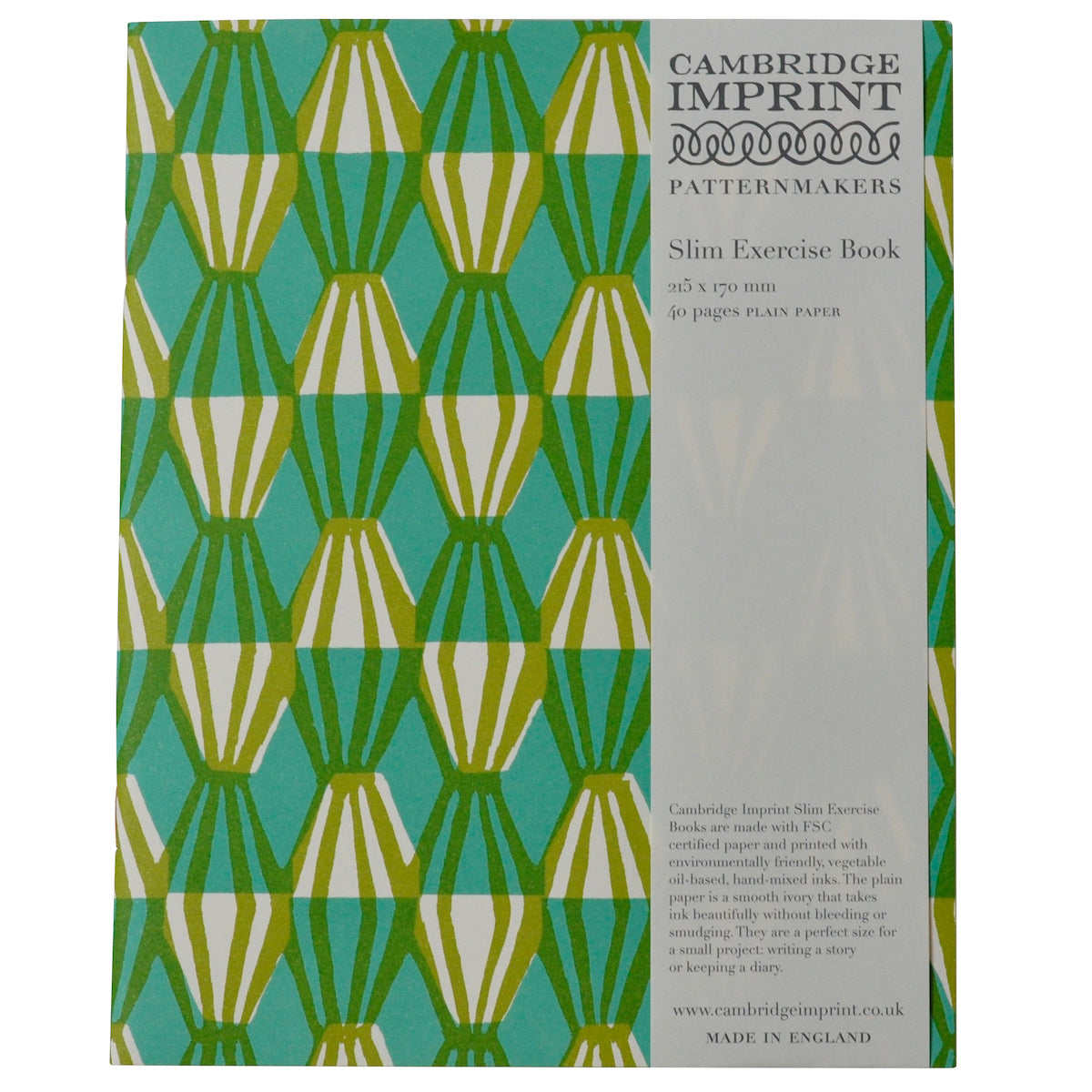 Exercise Book Threadwork Sap Green and Turquoise